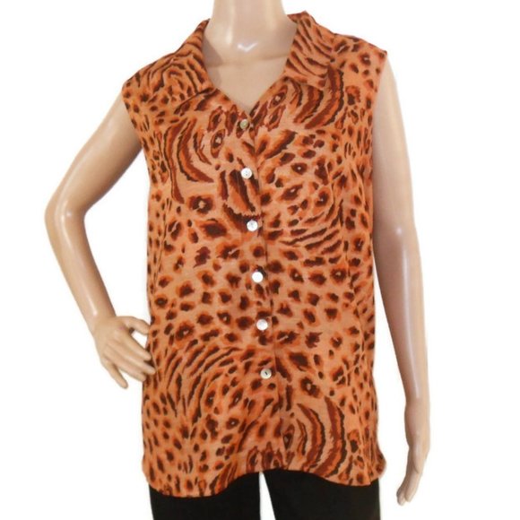 Selene Sport Size 2X Sleeveless Leopard Print Blouse - Picture 3 of 5
